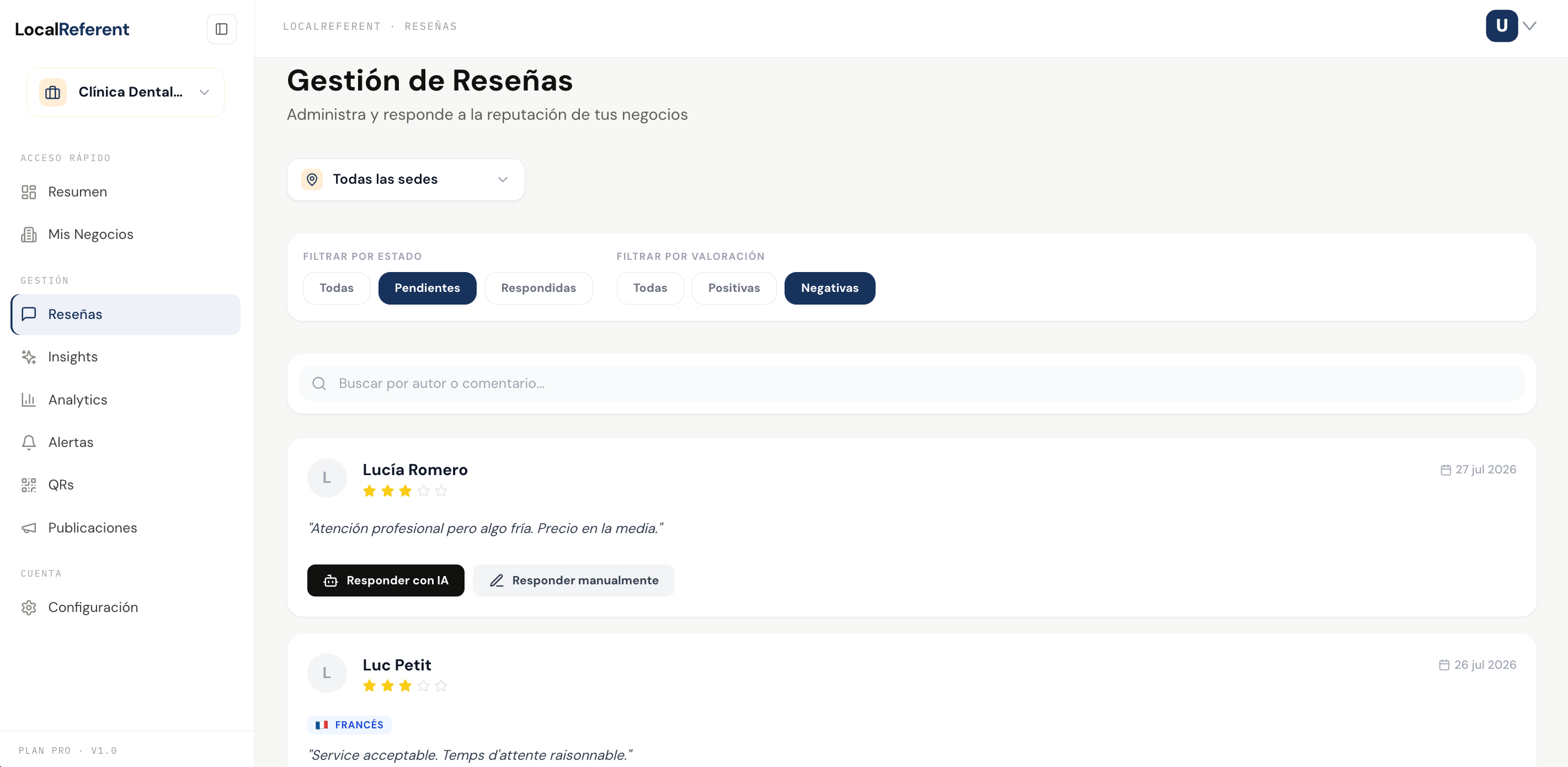 Módulo de gestión de reseñas